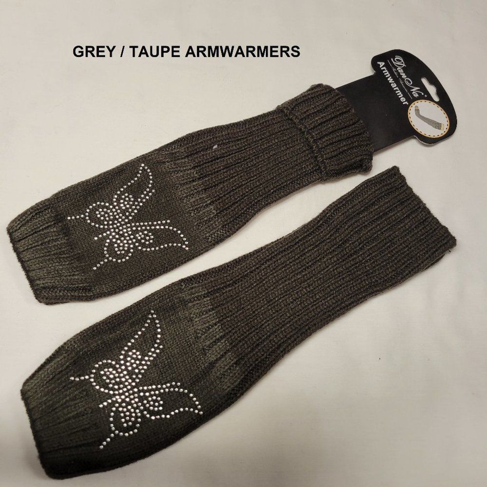 Grey Rhinestone studded Arm warmers with Butterfly Motif- NWT